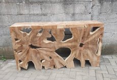 SB-TA_CON_FLOW Console / wall table in teak wood "FLOWER"